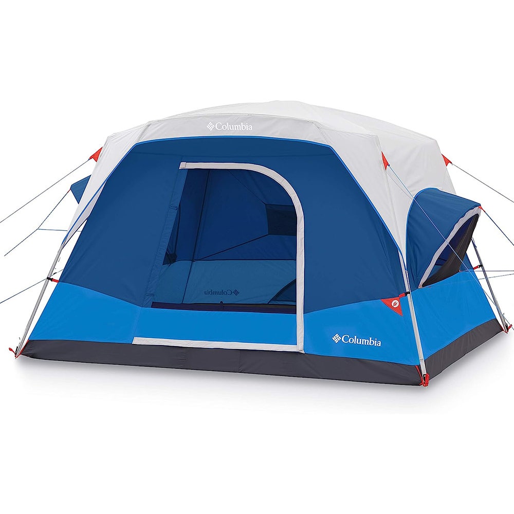 Blau-weißes Zelt für sechs Personen