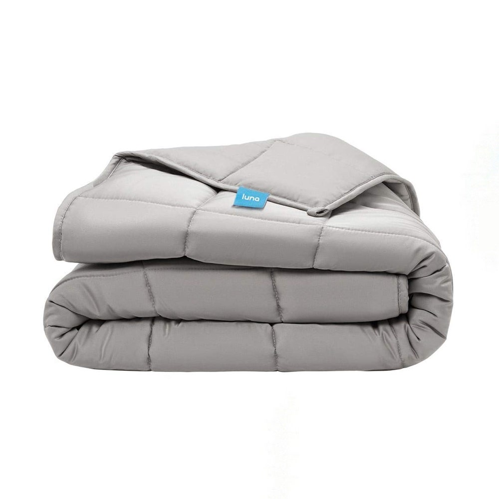 Gray folded Luna Adult Weighted Blanket on white background