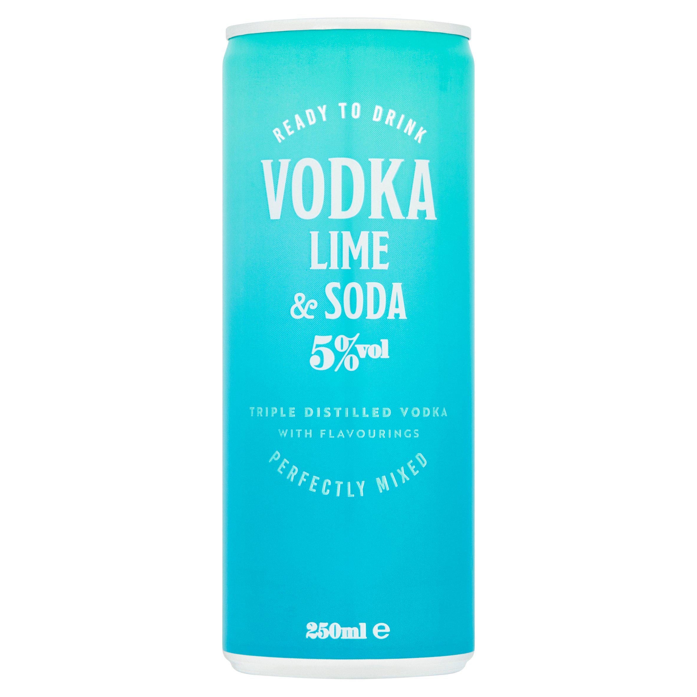 Sainsbury's Vodka Lime and Soda spart satte 95 Kalorien