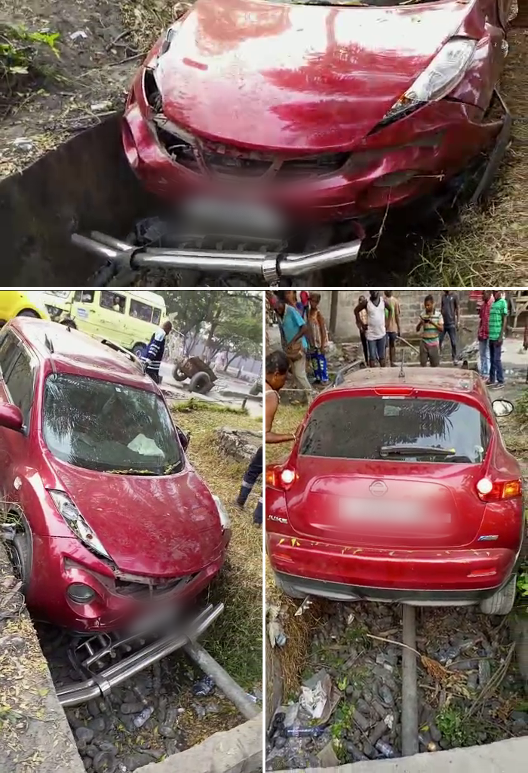 Dies ist ein Screenshot eines Videos von Kabuayis Auto am Tag nach seinem Angriff.  „Dieser Papa [Editor’s note: older man] wird von Gott beschützt“, sagt eine Frau in Lingala.