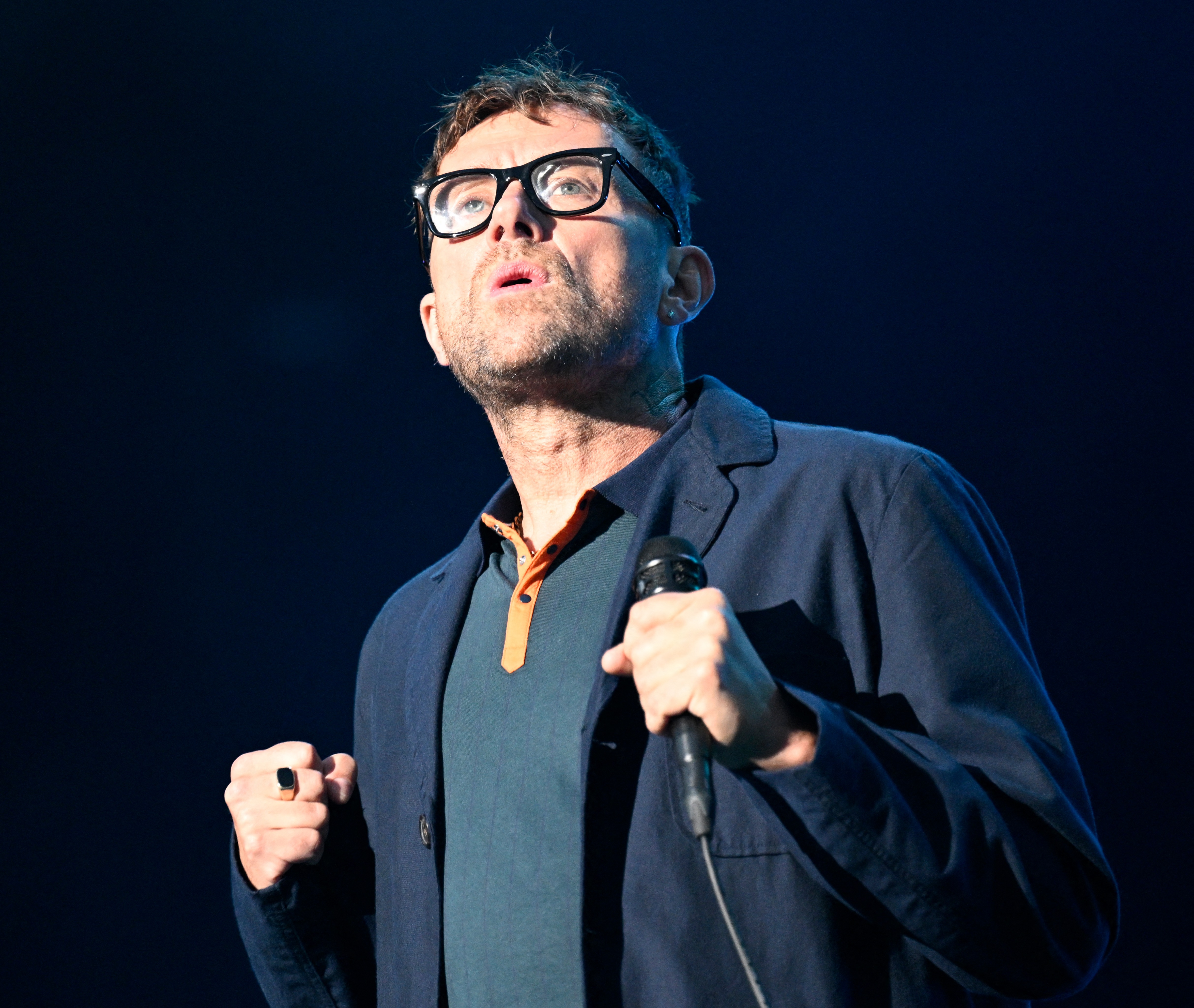 Damon performing with Blur in France in July 2023