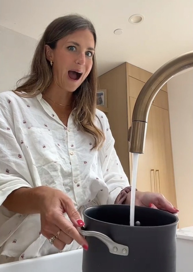 In ihrem jüngsten Video sagte sie, ihr Mann sei fest davon überzeugt, in ihrem Haus einen High-Tech-Wasserhahn einzubauen