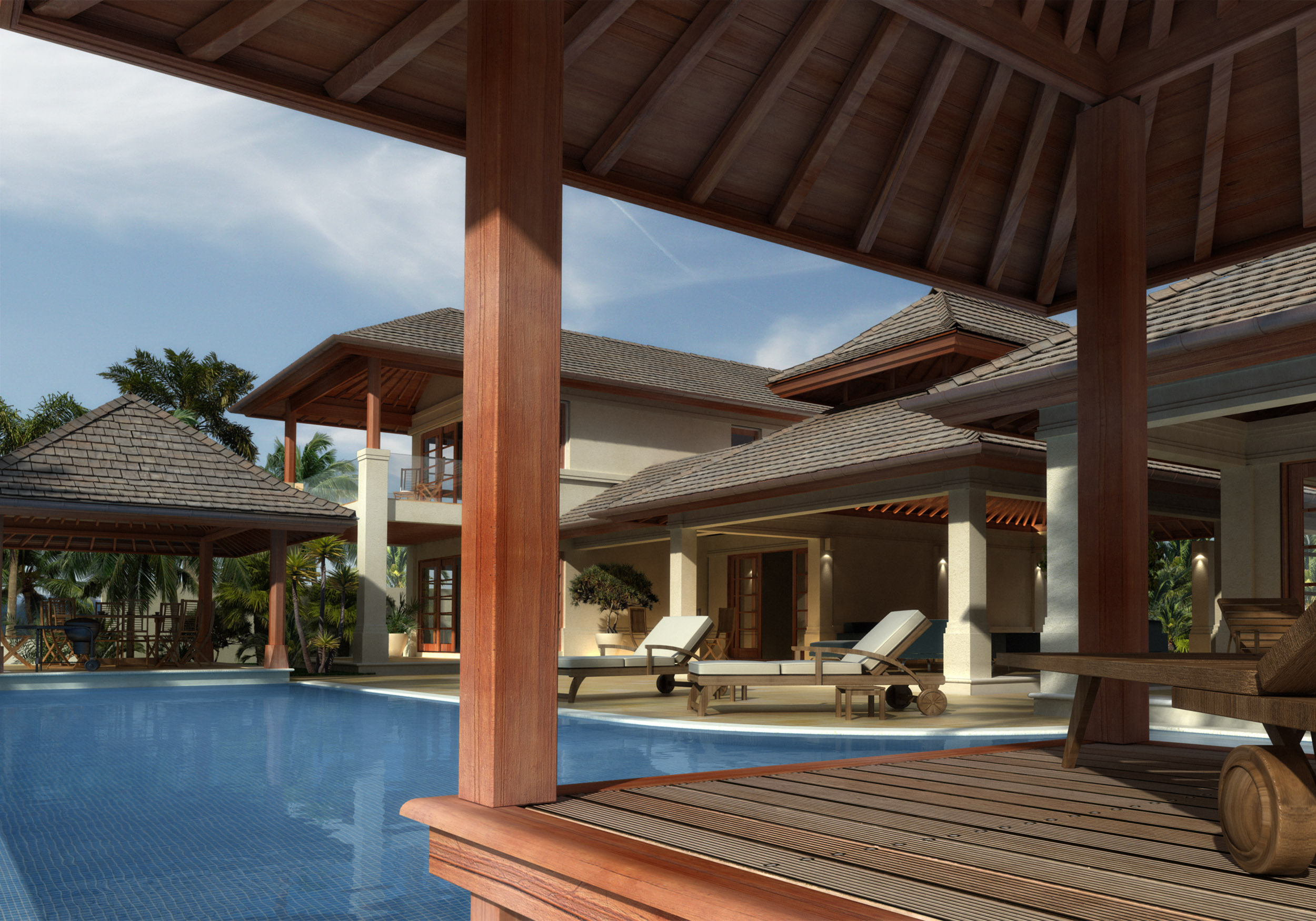 Die Villen wurden im balinesischen Stil gestaltet und bieten Zugang zu einem atemberaubenden Infinity-Pool