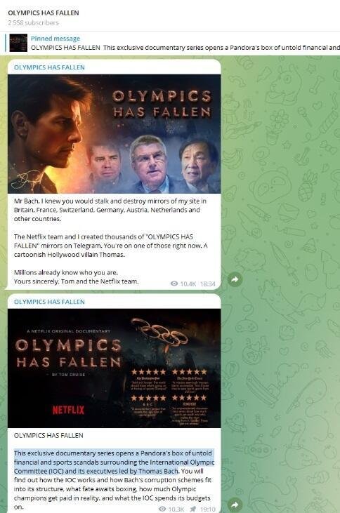 Screenshot des Telegram-Kontos "Die Olympischen Spiele sind gefallen" am 25. Juli 2023.