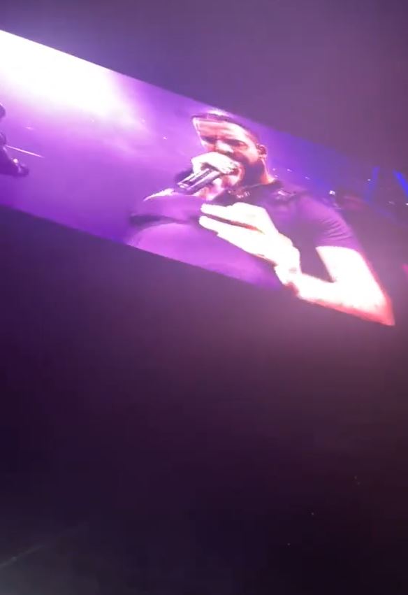 Drake is seen holding up her bra on the big screen at the concert