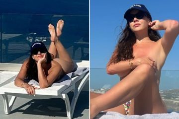 Big Brother-Legende Imogen Thomas ist verblüfft, als sie in Griechenland oben ohne ein Sonnenbad nimmt