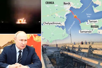 Riesige Explosionen erschütterten Putins geliebte Krimbrücke bei „Kamikaze-Drohnenangriff“
