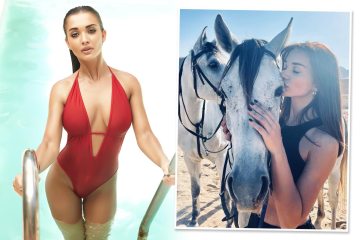 Amy Jackson begeistert in ihrem sexy roten Badeanzug, nachdem sie im Urlaub mit einem Pferd posiert hat