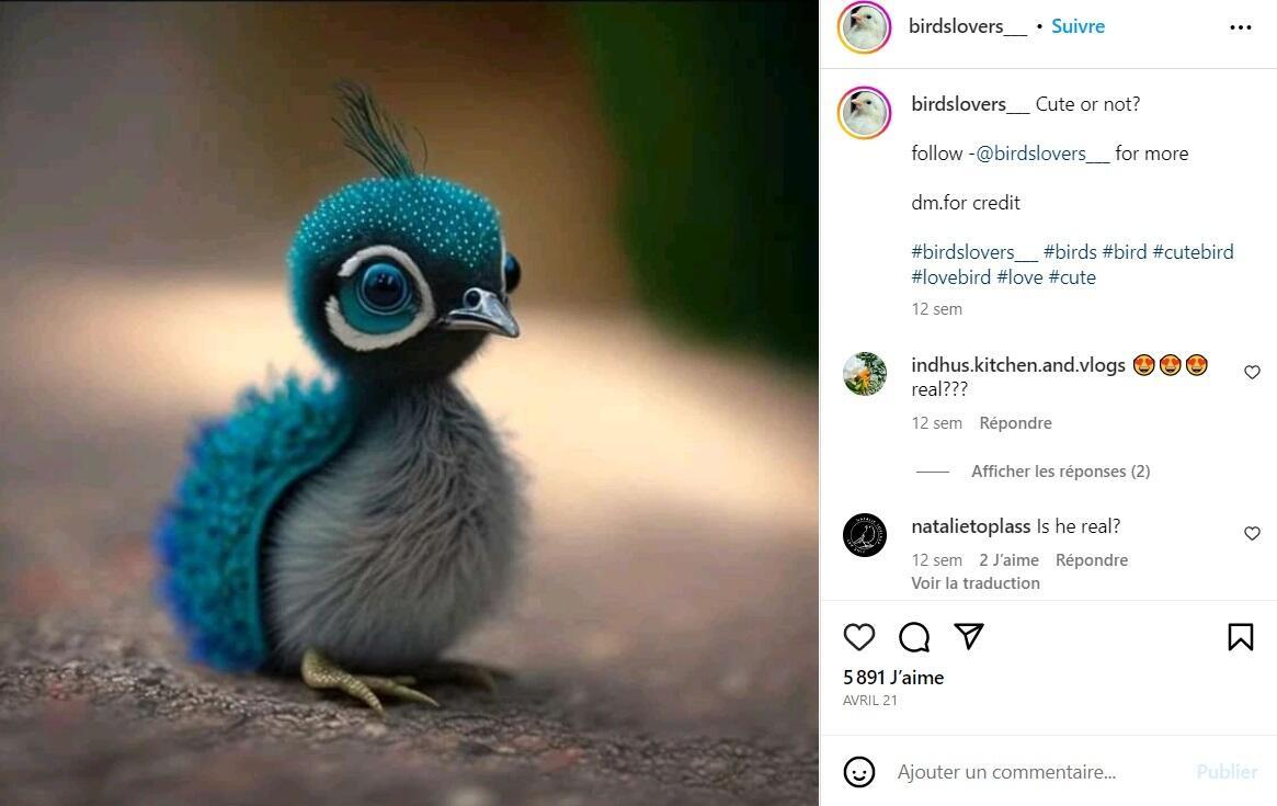 This teeny, tiny peacock is a fake image generated by artificial intelligence – if you couldn’t tell.