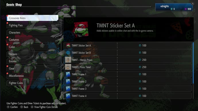 TMNT-Artikel im Street Fighter 6 Store