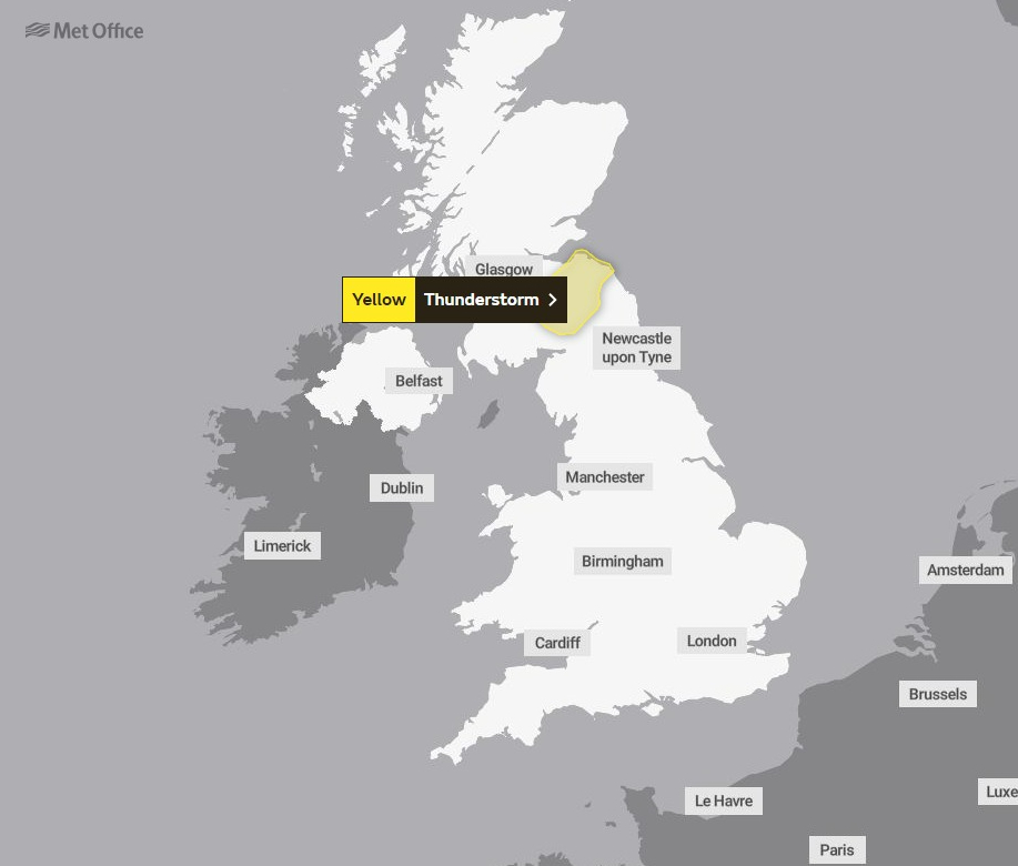 Das Met Office hat für Teile Schottlands eine gelbe Gewitterwarnung herausgegeben