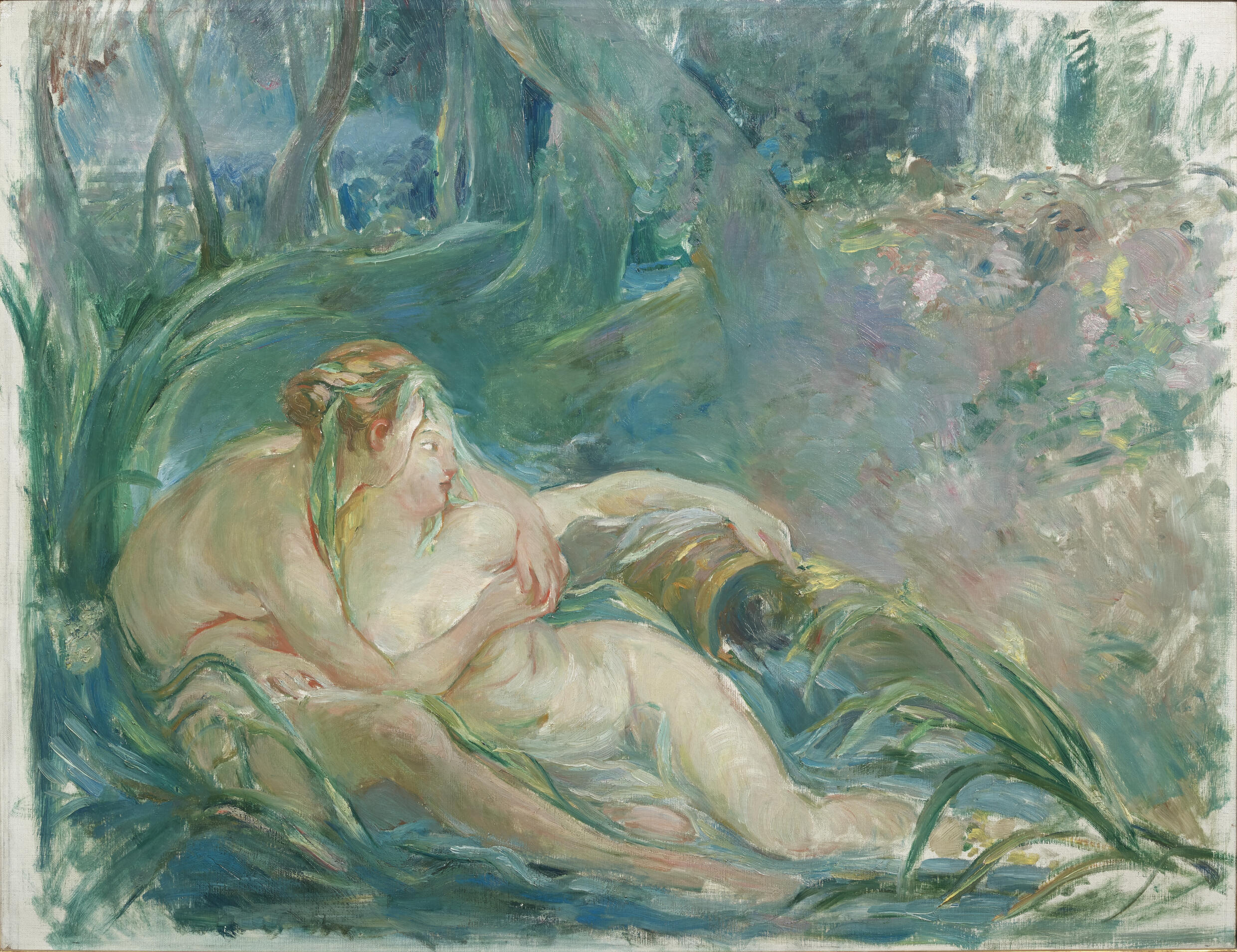"Apollo offenbart der Hirtin seine Göttlichkeit" von Berthe Morisot, nach einem Werk von François Boucher, 1892. 