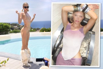 Model Elsa Hosk ist verblüffend, als sie einen nackten Bikini und kniehohe Pelzstiefel modelliert
