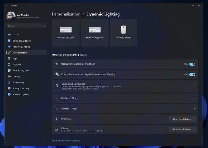 Dynamische Beleuchtungseinstellungen für Windows 11