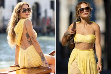 Rita Ora zeigt in einem atemberaubenden gelben Kleid in Venedig Tätowierungen und Zwerchfell