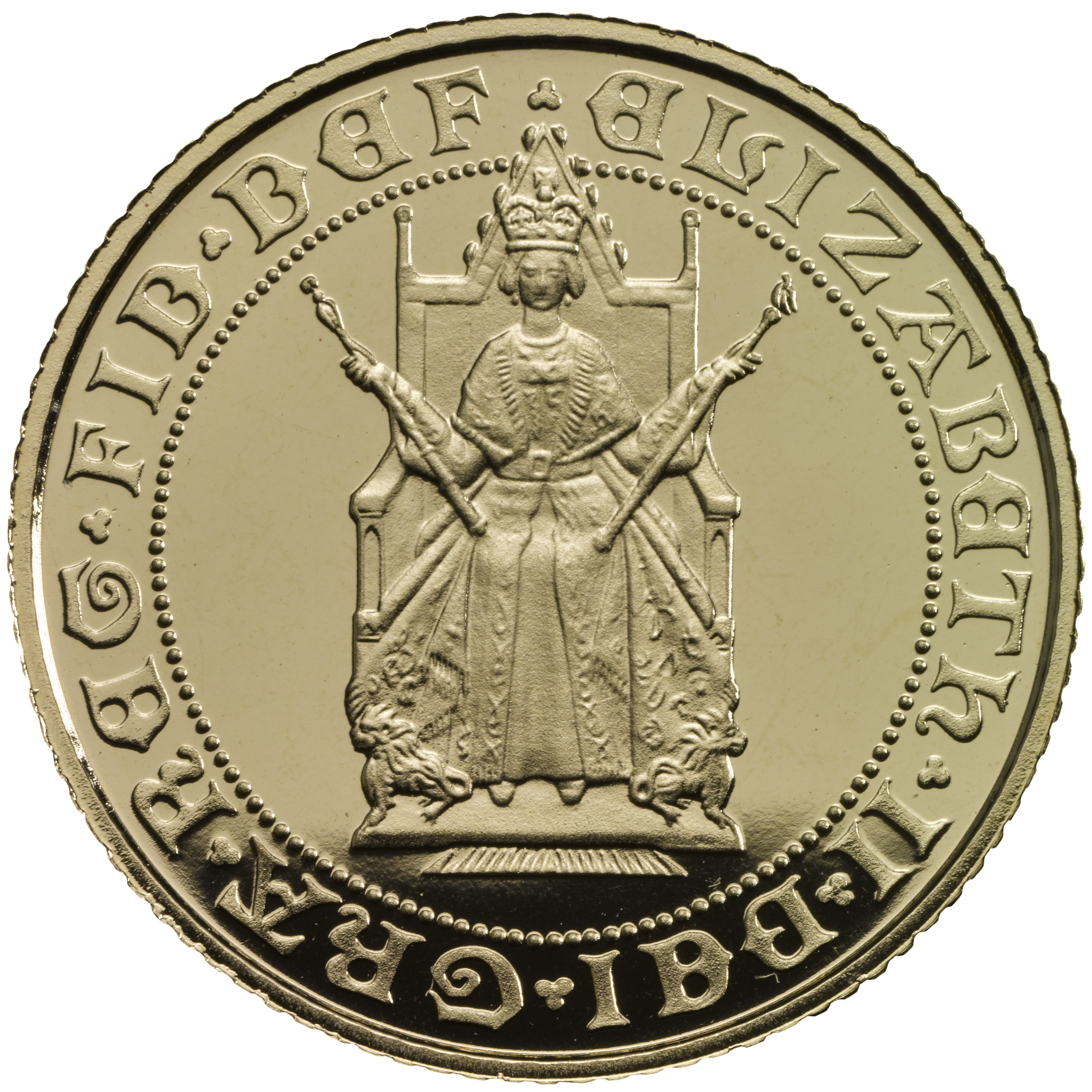 Die Münze von 1989 unterscheidet sich deutlich von anderen Münzen, da sie Königin Elizabeth auf dem Thron darstellt