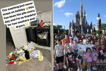 Die Mutter von 22 Kindern, Sue Radford, verrät, dass „die Wäsche im Urlaub nie aufhört“ und täglich große Wäschemengen erledigt