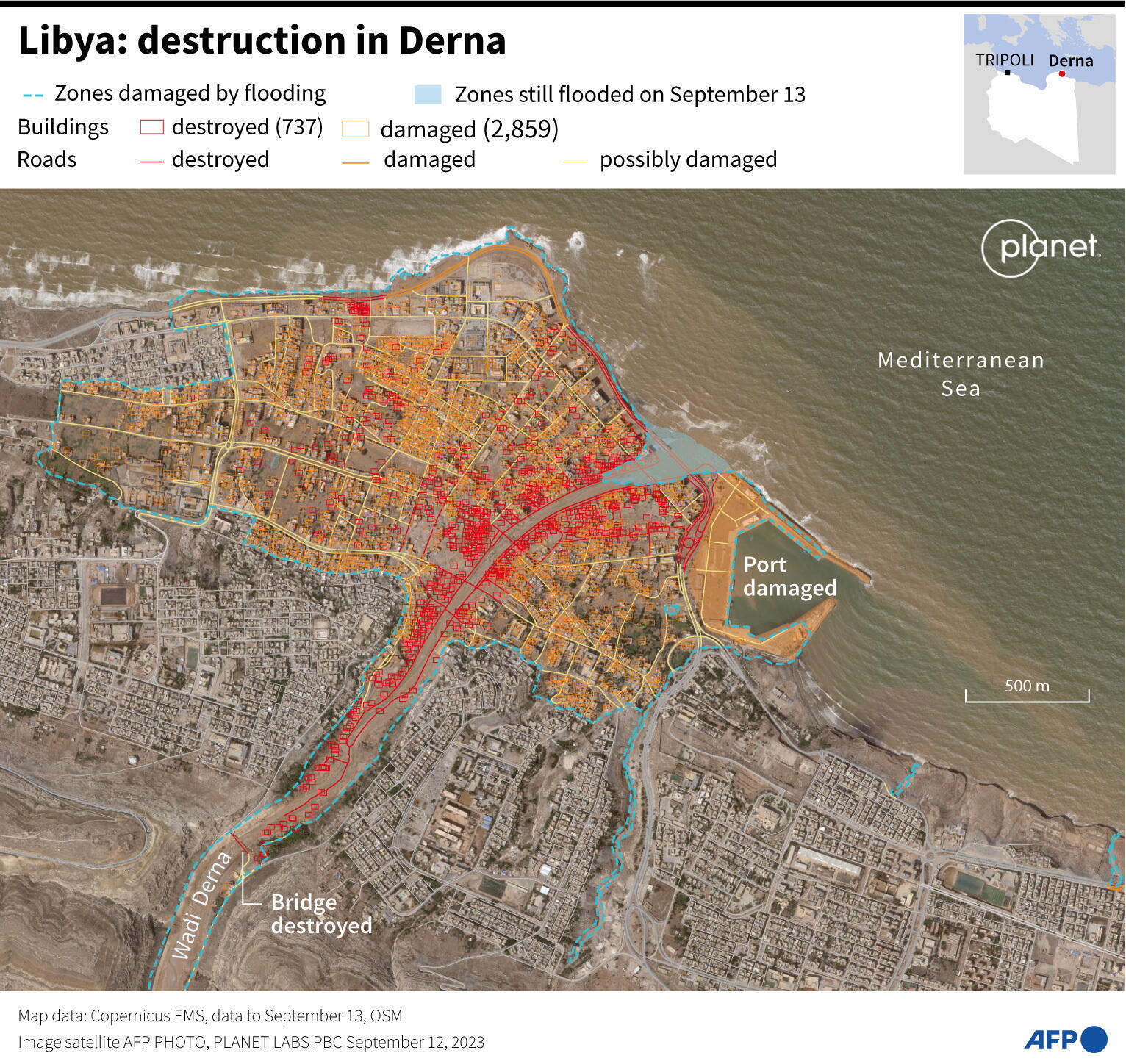 Zerstörung in Derna, Libyen.