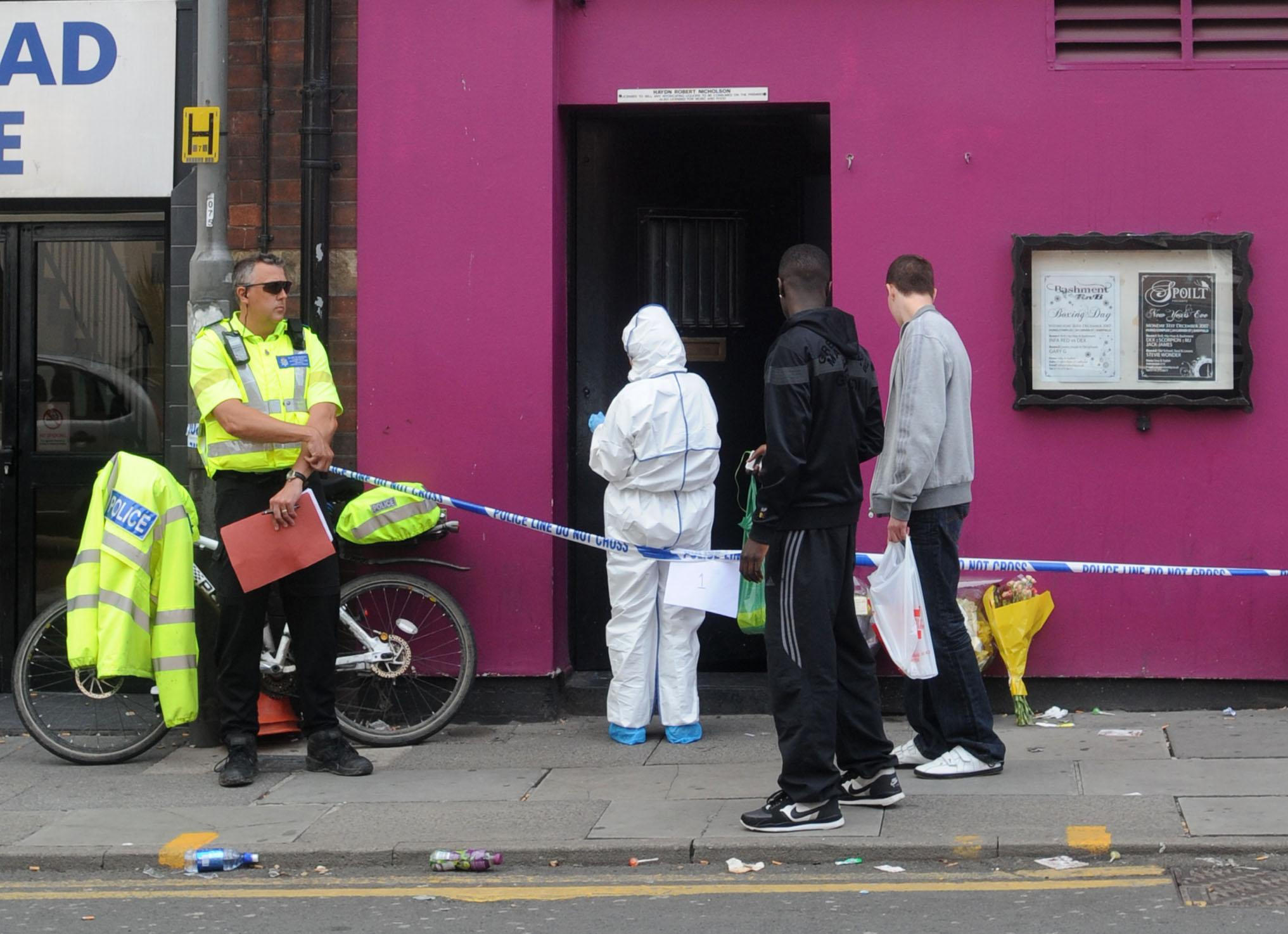 The doorway of a nightclub in Carver Street, where a man was stabbed to death