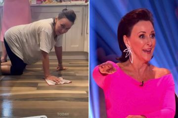 Shirley von Strictly schminkt sich nicht, während sie nach der Live-Show die Küche schrubbt