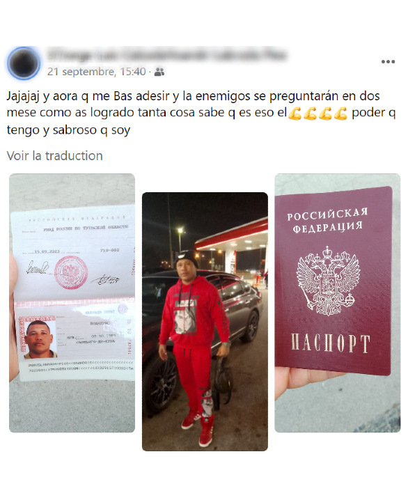 A Cuban mercenary posted an image of his new Russian passport on Facebook on September 21.