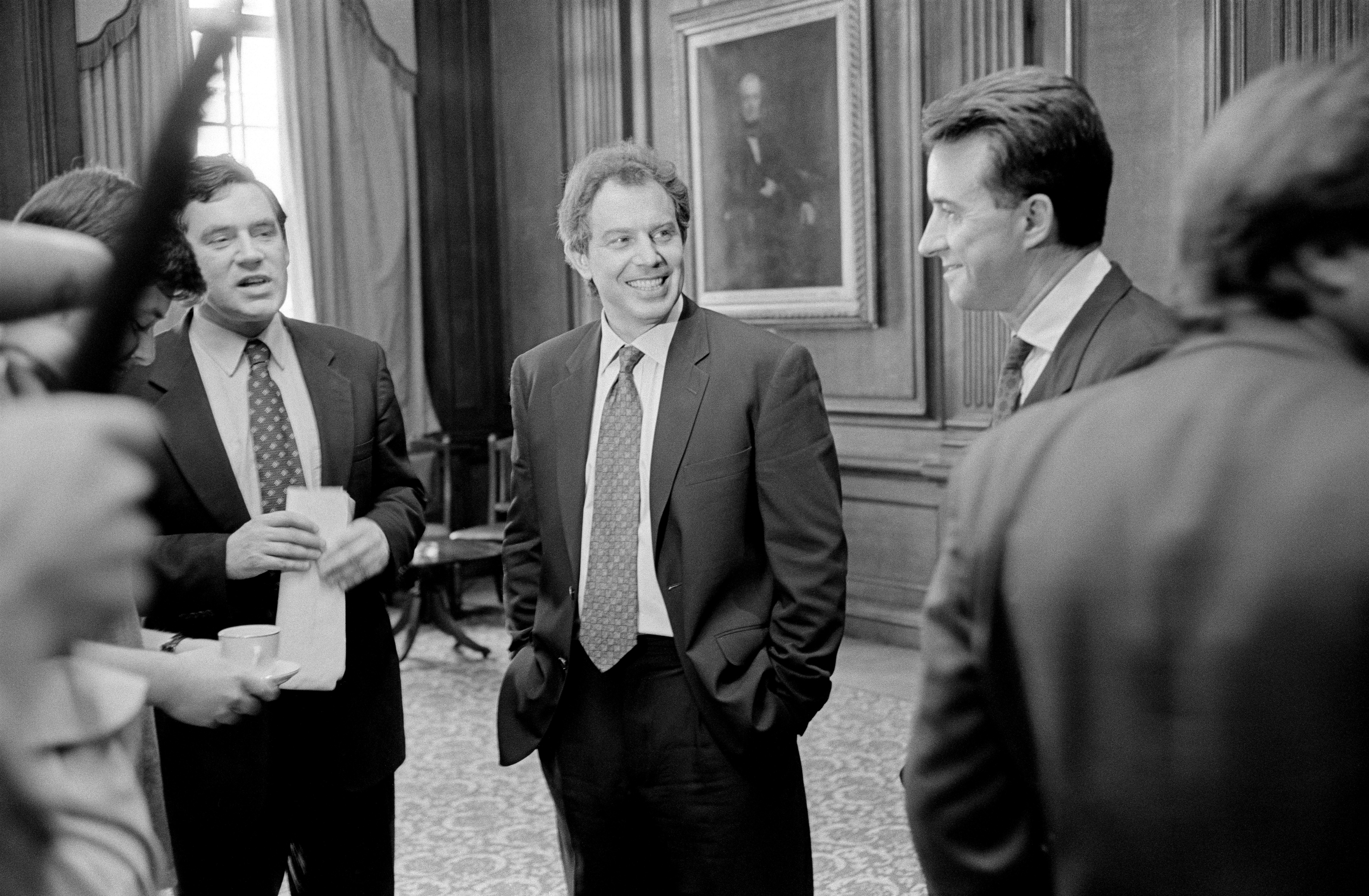 Gordon Brown, Tony Blair und Peter Mandelson im Jahr 1996