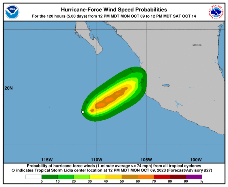 Lidia-Hurrikan-Warnung: Windgeschwindigkeiten