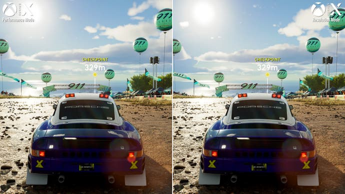 Xbox Series X-Screenshots im Crew Motorfest, die kleine visuelle Unterschiede in den Leistungs- und Auflösungsmodi zeigen