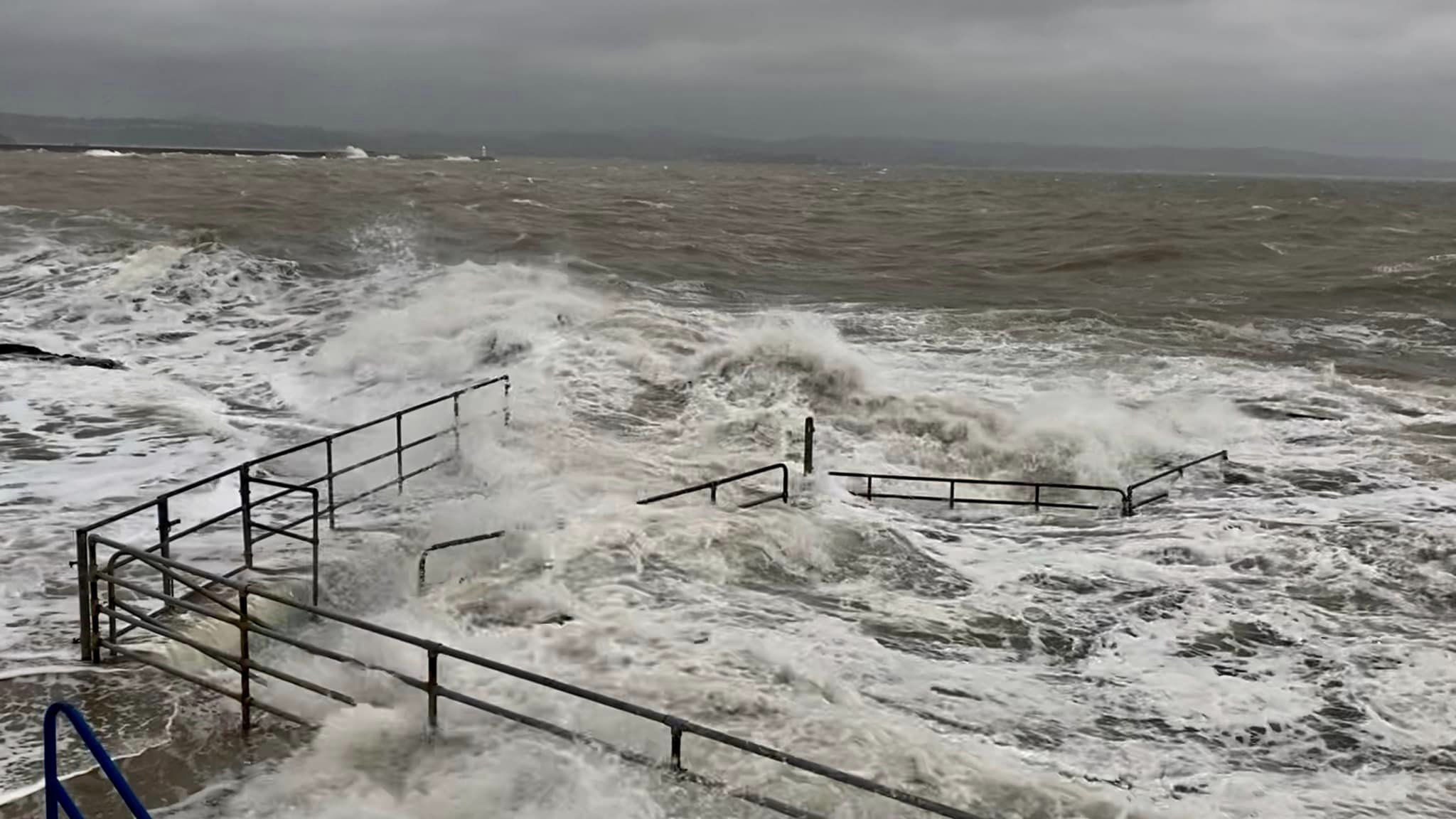 The Shoalstone Seawater Pool in Brixham, Devon, was badly damaged by Storm Babet