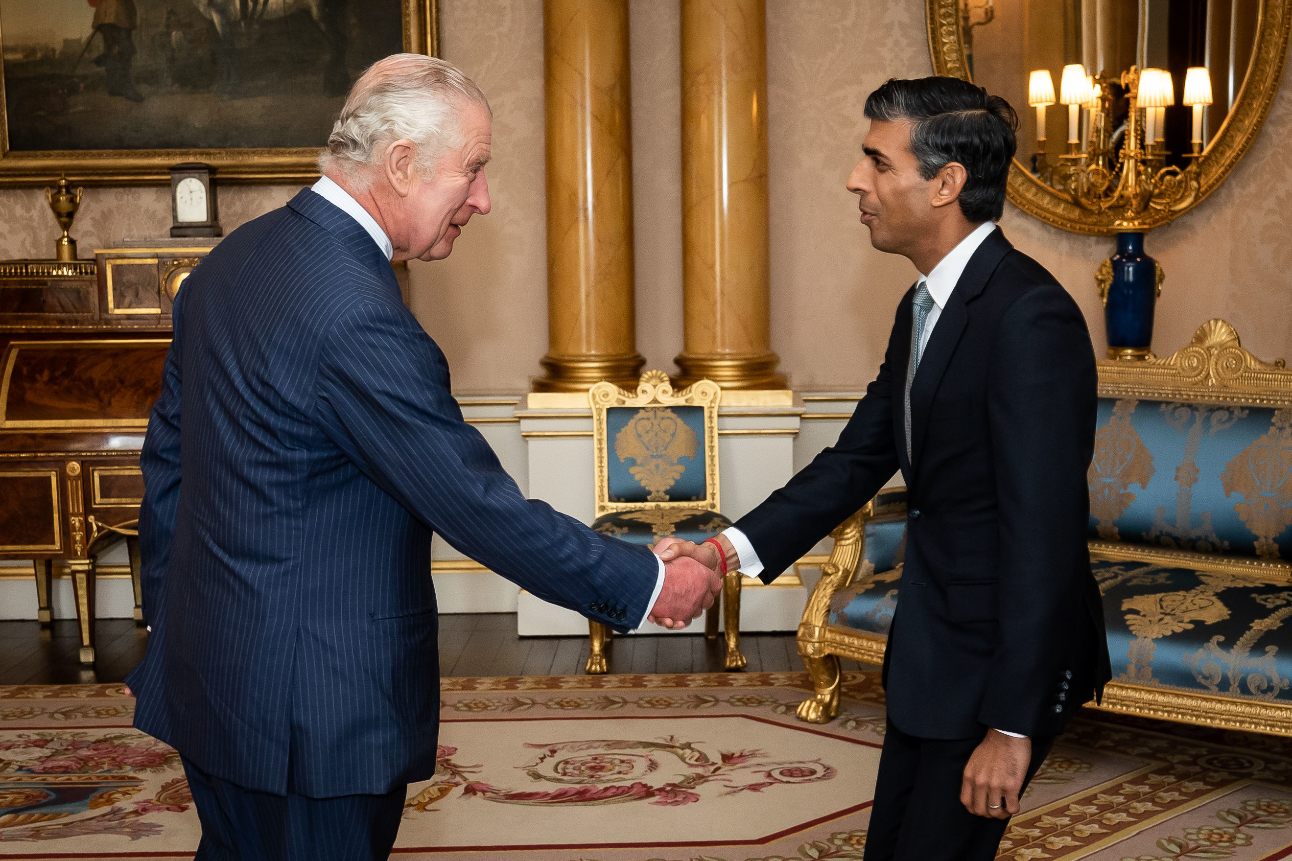 October, 2022: King Charles shakes Rishi's hand during an audience at Buckingham Palace where he invited the new Tory leader to become Prime Minister