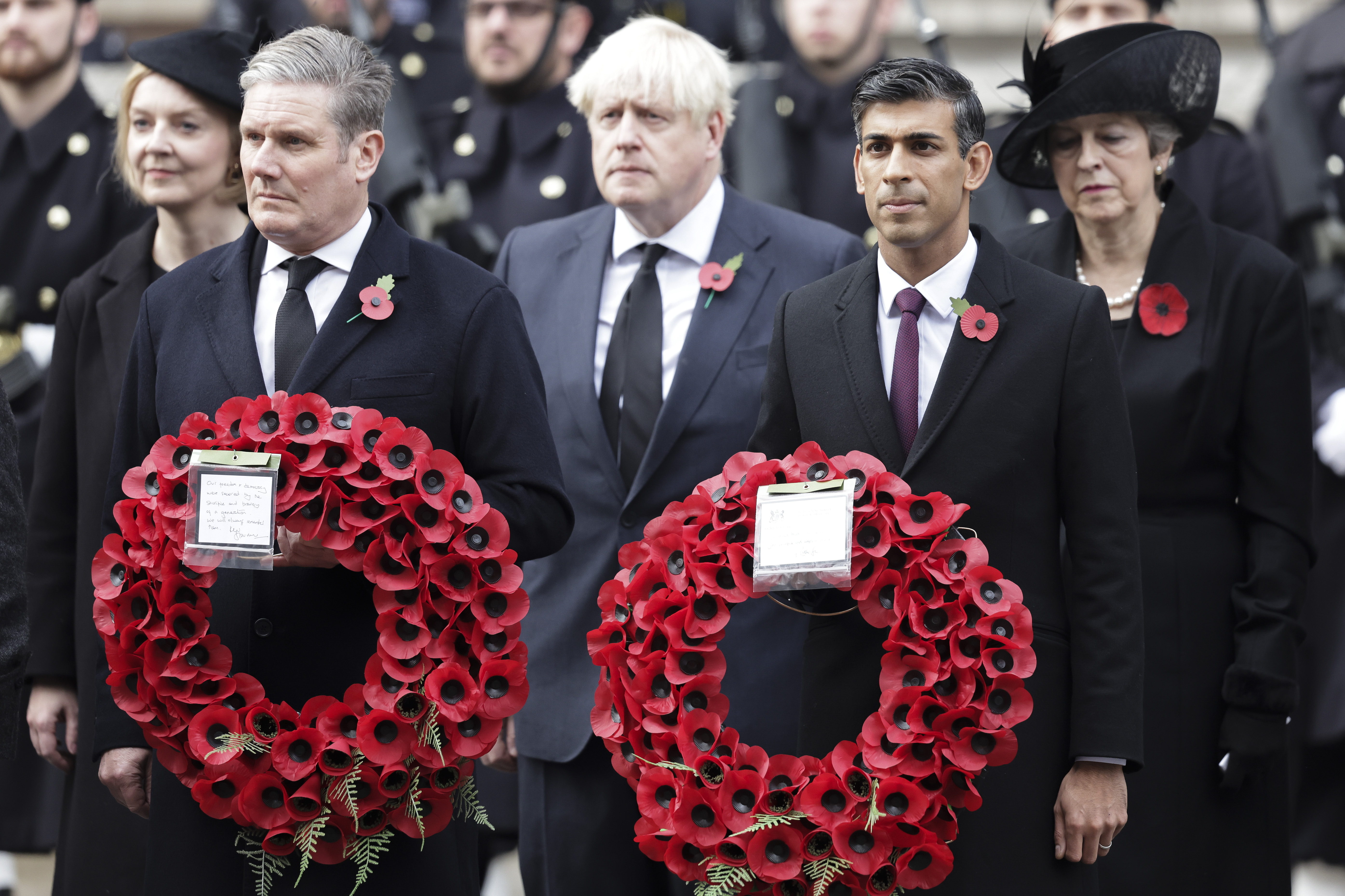 November, 2022: Rishi stands with Labour leader Keir Starmer and former Tory Prime Ministers Liz Truss, Boris Johnson and Theresa May at the Cenotaph