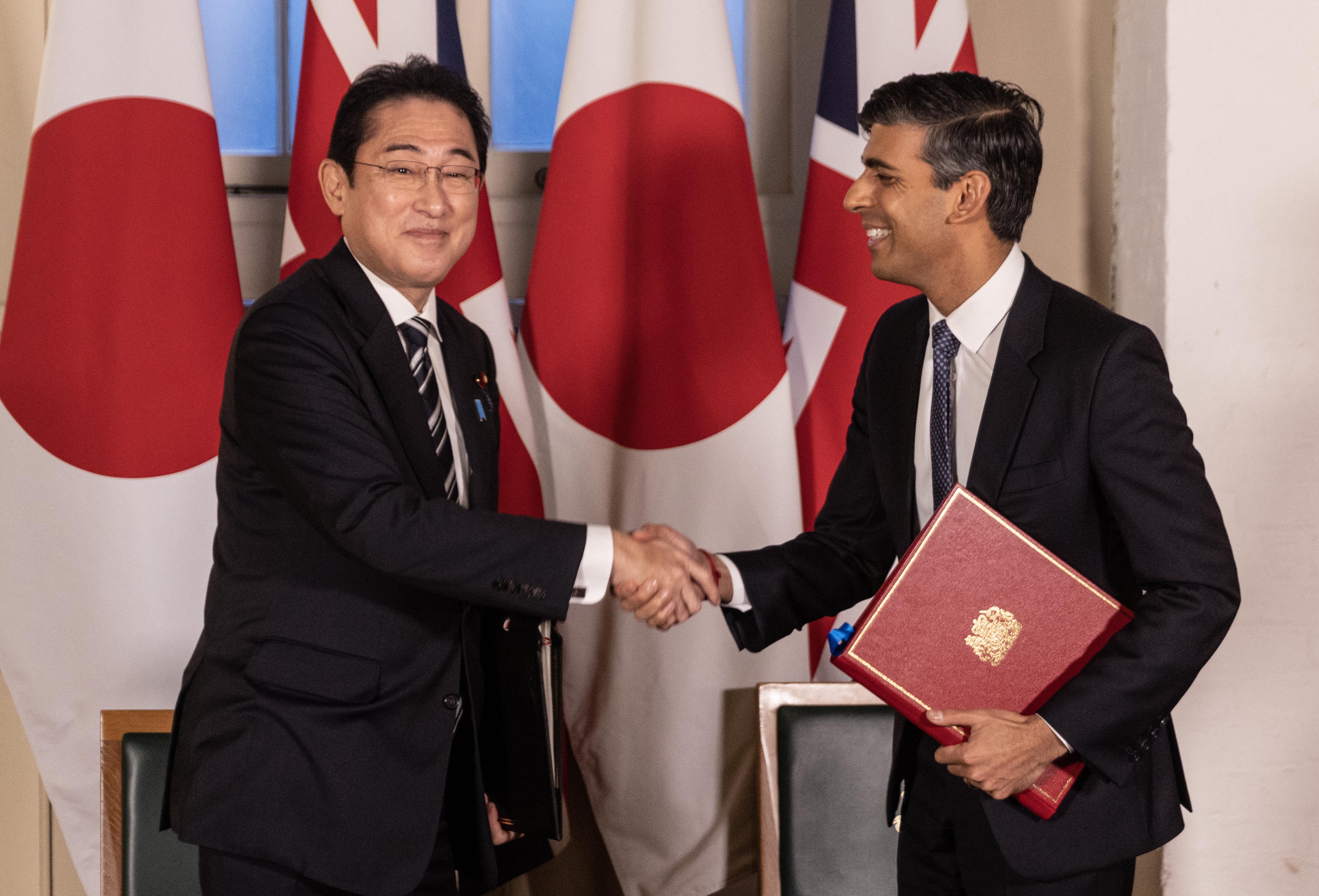 January, 2023: Rishi shakes hands with Japanese PM Fumio Kishida after signing a joint defence agreement at the Tower of London