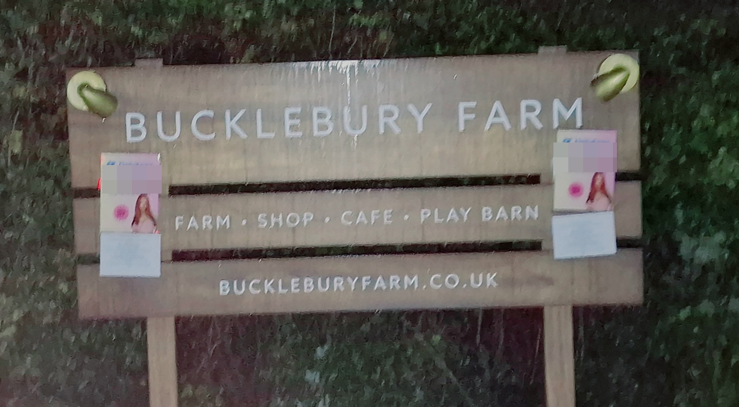 An einem Schild der Bucklebury Farm, die Kates Schwester Pippa Middleton (40) und ihrem Ehemann James Matthews (48) gehört, waren Plakate angebracht