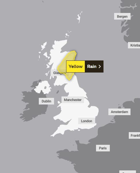 Morgen gilt eine gelbe Wetterwarnung für Regen in Teilen Schottlands