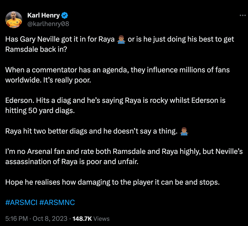 Der frühere Mittelfeldspieler der Wolves, Karl Henry, hat Neville beschuldigt, eine … "Agenda" gegen Raya
