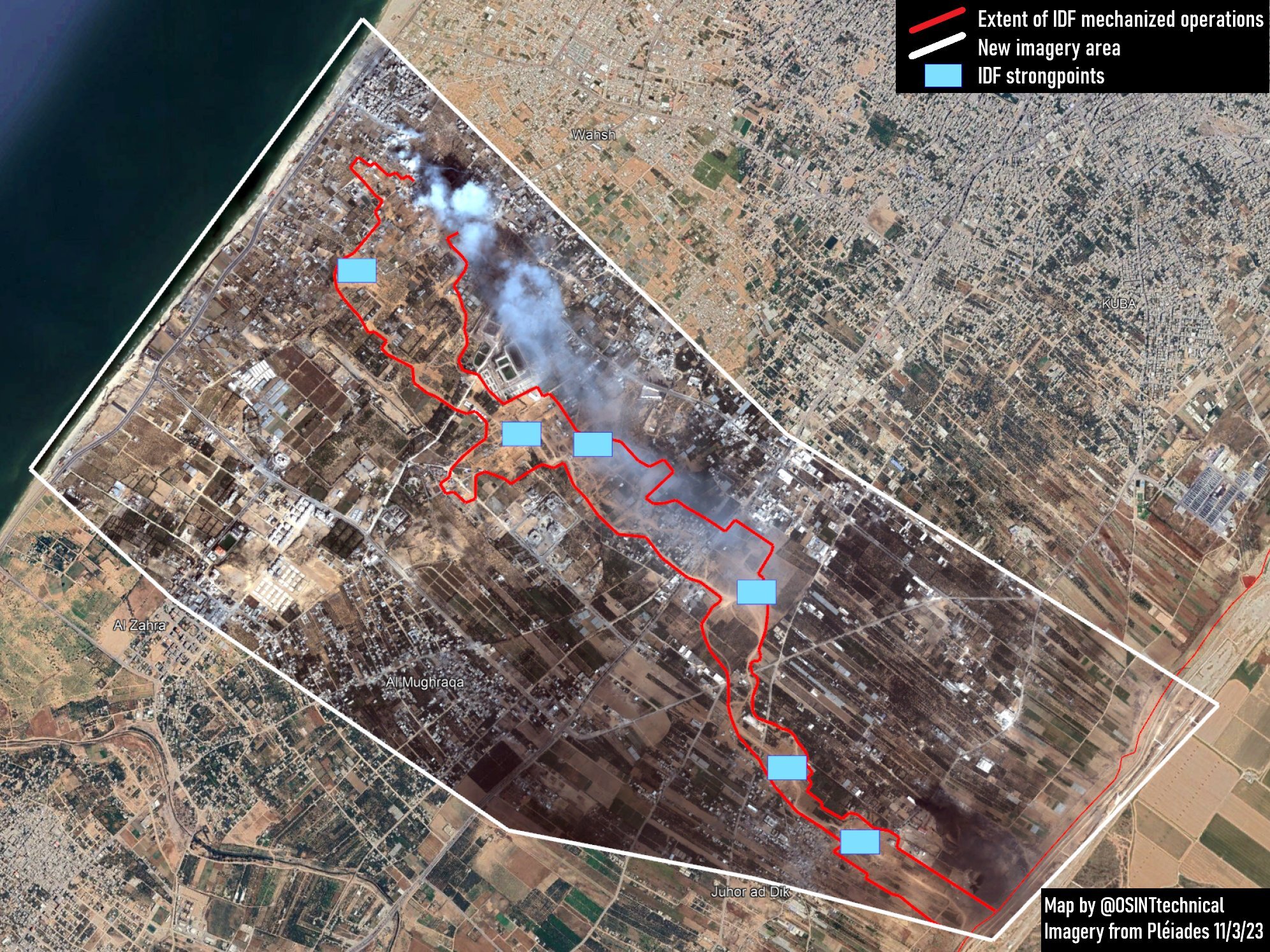 Satellitenbilder zeigen die Strategie der IDF, die behauptet, „Gaza in zwei Hälften geteilt“ zu haben.