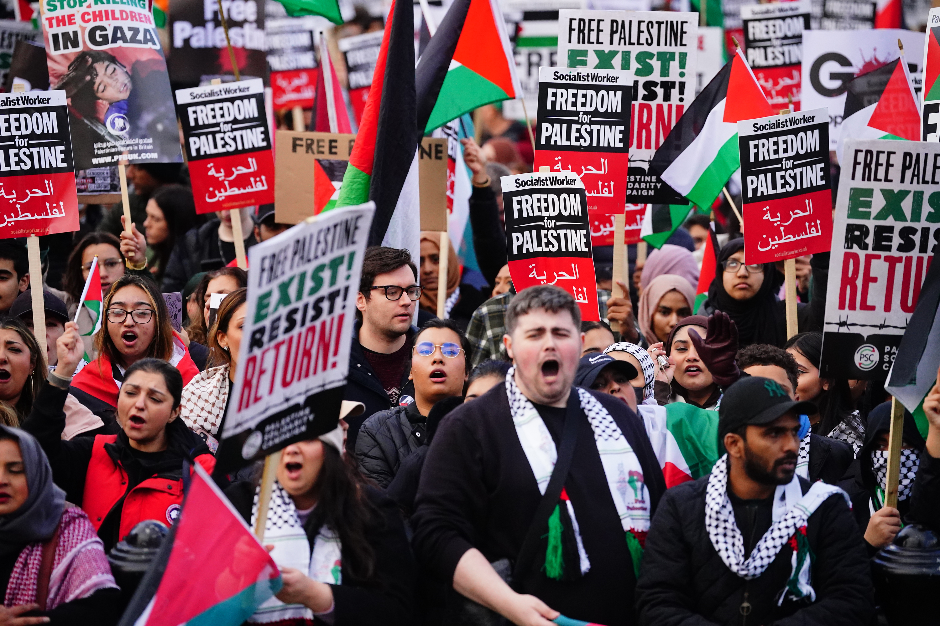 Es kam zu Spannungen, als sich letzte Woche Tausende pro-palästinensischer Demonstranten zu einer Kundgebung am Trafalgar Square in London versammelten