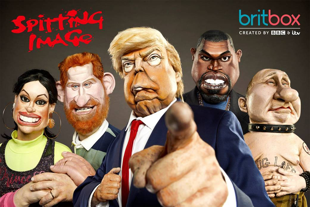 BritBox mit berühmten Figuren in Puppenform für die TV-Serie Spitting Image