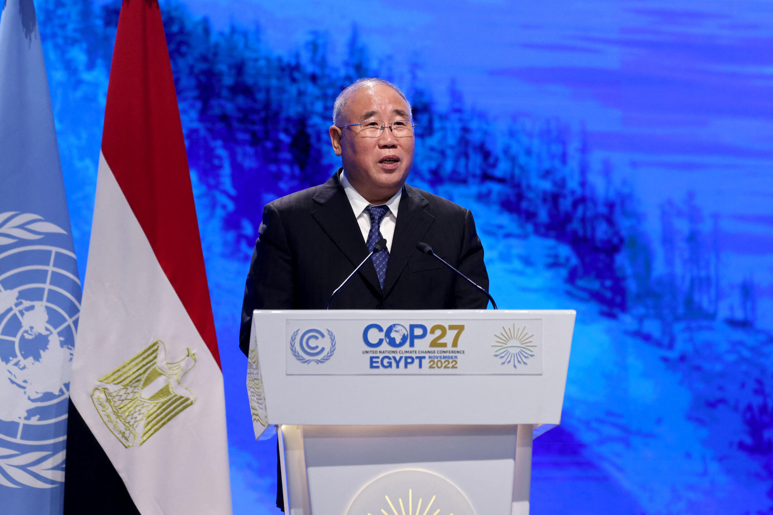 Xie Zhenhua, spezieller chinesischer Klimabeauftragter, sprach einen Vortrag über die COP27-Klimakonferenz im Centre International de Conventions de Charm el-Cheikh, 8. November 2022.