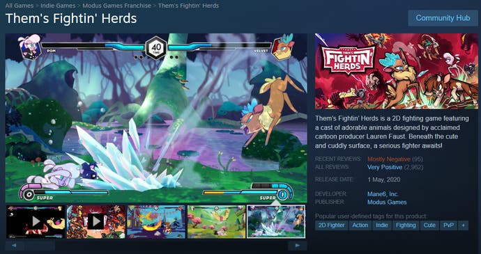 Screenshot von der Steam-Seite von Them's Fightin' Herds