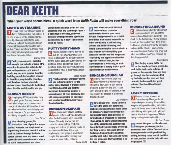 Eine Seite aus der Kolumne „Dear Keith“ in der PC Zone