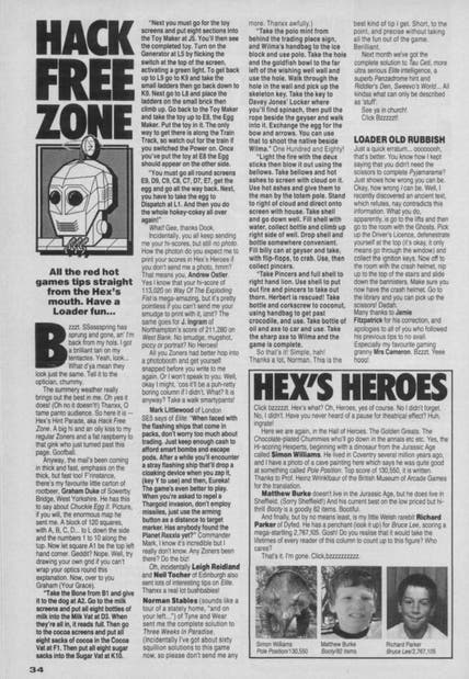 Die Hack Free Zone-Tippsseite aus dem Your Sinclair-Magazin.