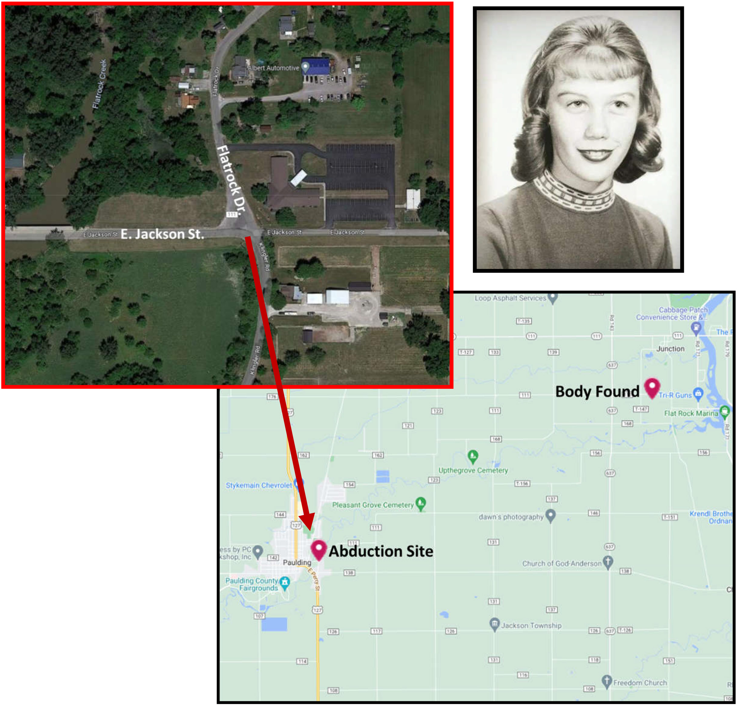 Das Büro des Sheriffs hat eine Karte veröffentlicht, die zeigt, wie Nancys Leiche etwa 13 Kilometer vom Ort ihrer Entführung entfernt gefunden wurde