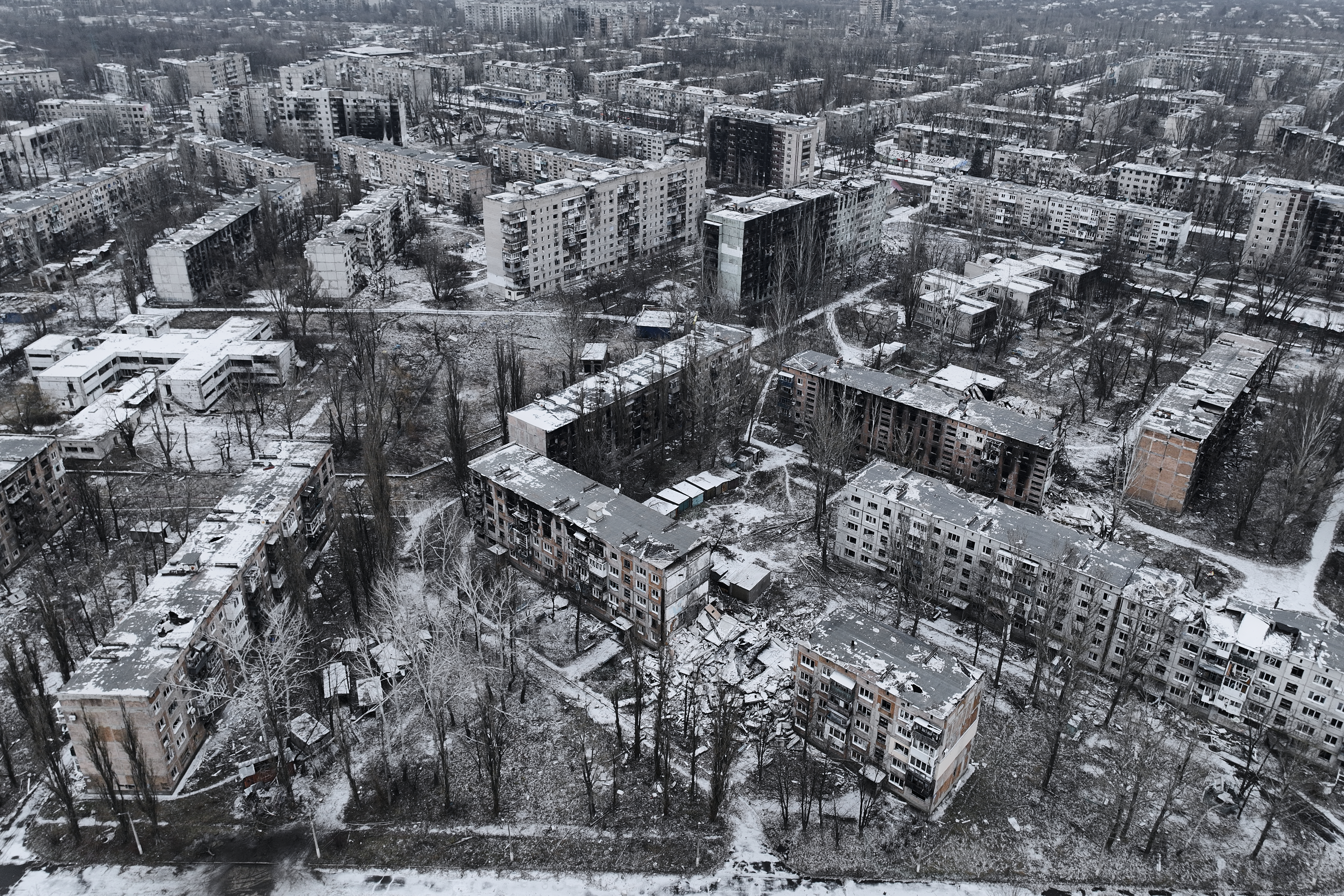 In der zerstörten Stadt im Osten ist nach dem jüngsten Angriff Russlands kaum noch ein einziges Gebäude intakt
