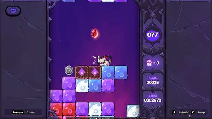 Soul Hounds Arcade-Spiel mit einem Tier, das ein Schwert im Maul hält, das auf zerbrechlichen Steinen steht, und einer roten Ord, die darüber schwebt