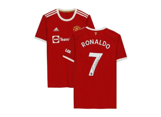 Costcos Cristiano Ronaldo Manchester United signiertes Adidas 2021 Rotes Trikot