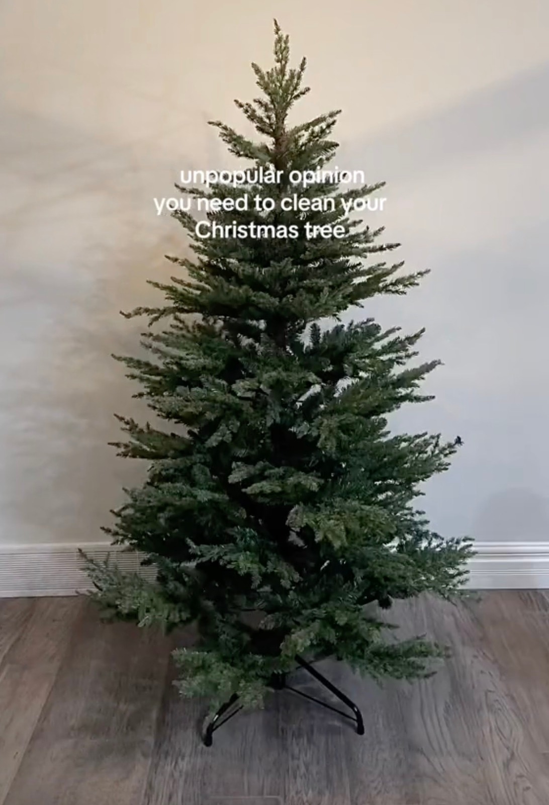 Sie zeigte ihren zusammengebauten Weihnachtsbaum in ihrem Zimmer, nachdem sie mit dem Putzen fertig war