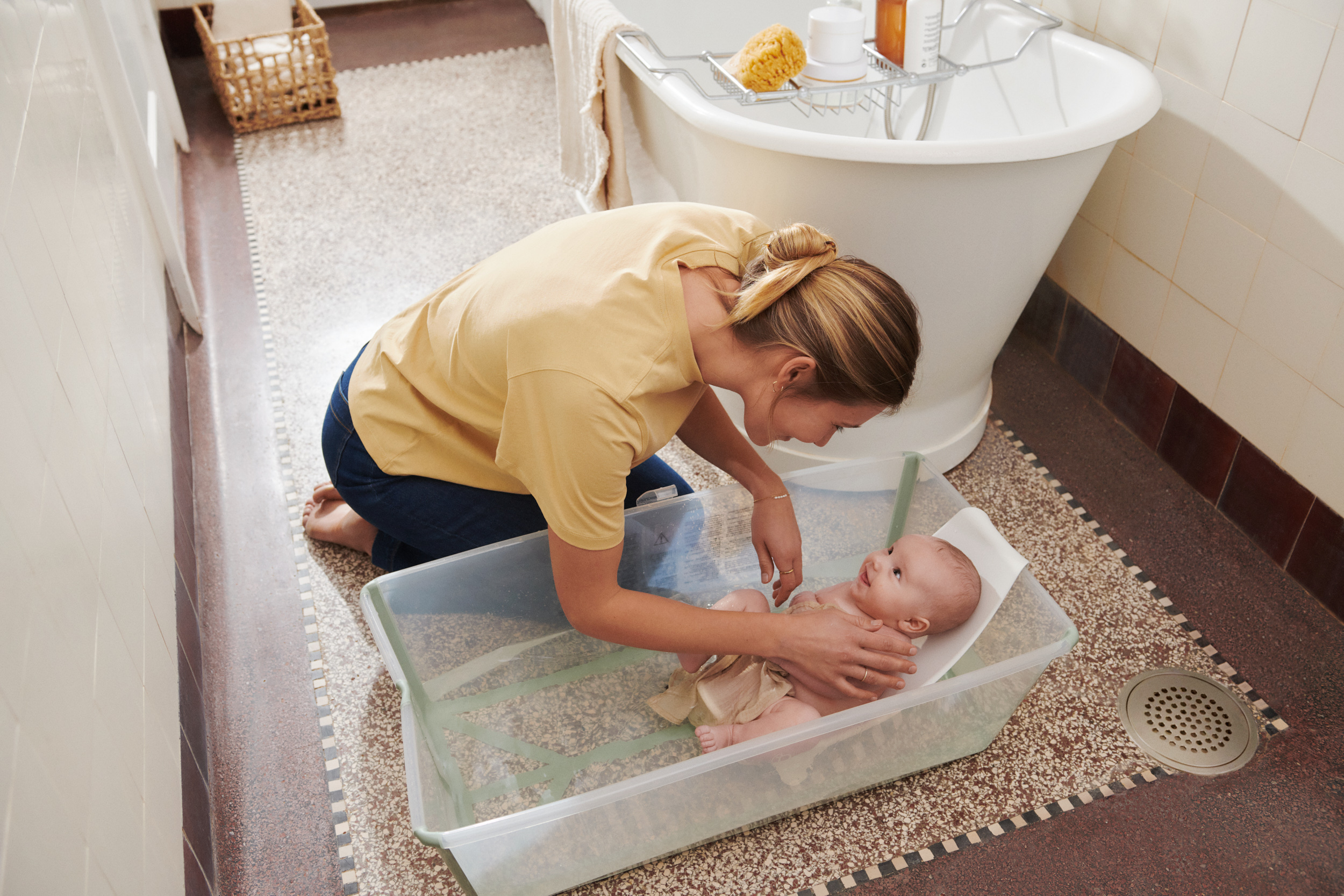 The Stokke Flexi Bath folds away, reducing clutter in your bathroom