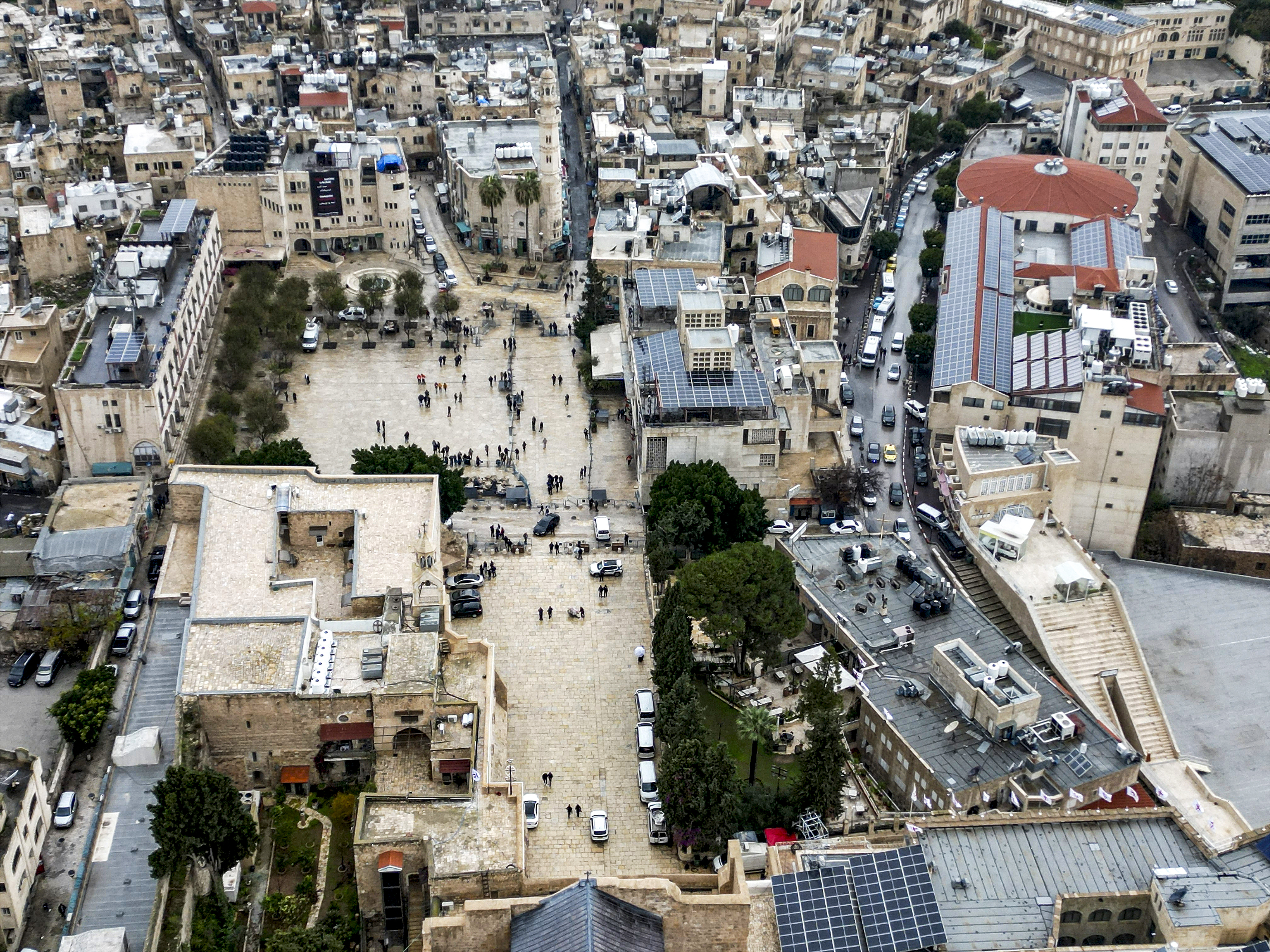 Luftaufnahme eines fast menschenleeren Bethlehem