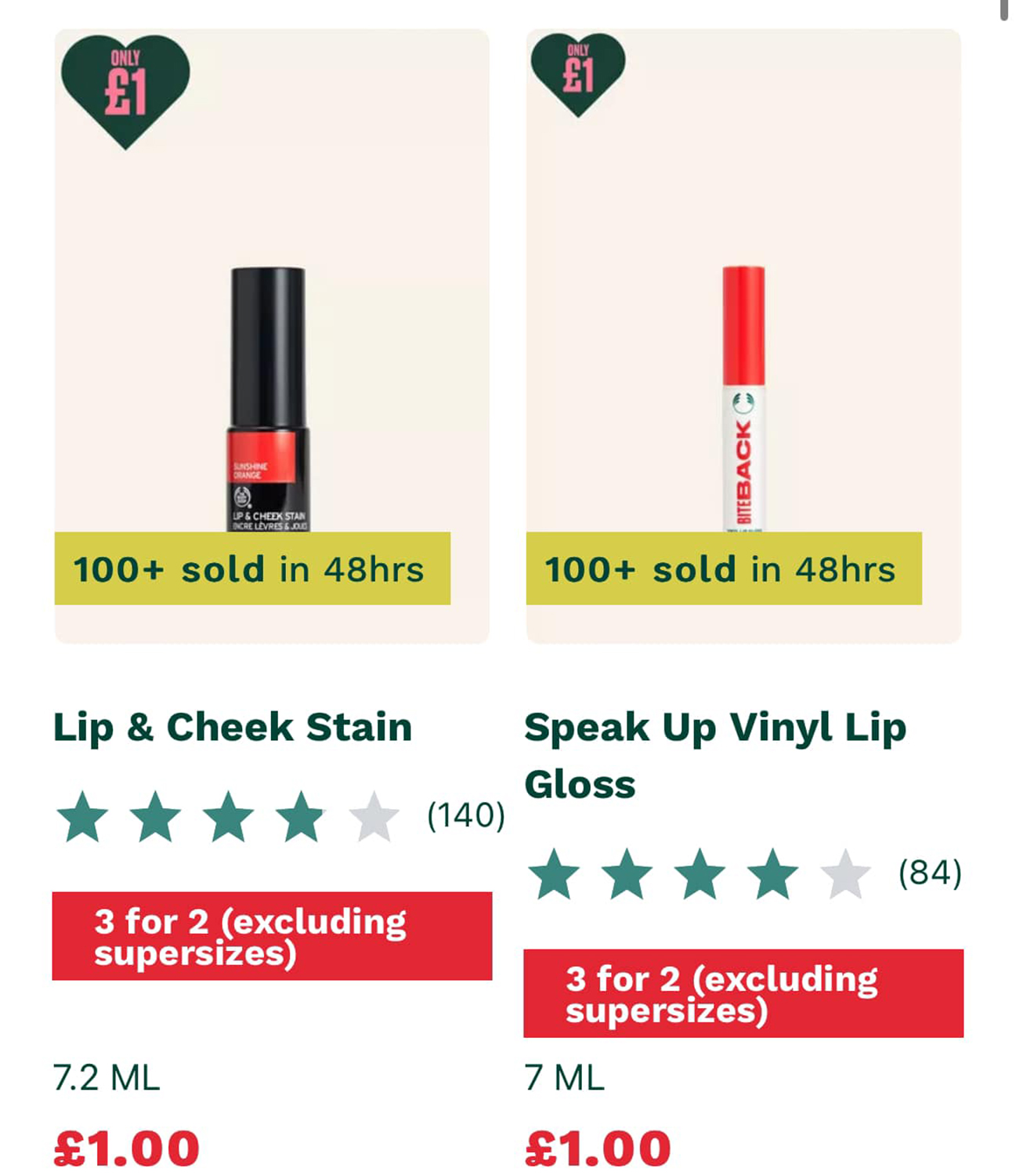Lippenprodukte werden für nur ein Pfund verkauft